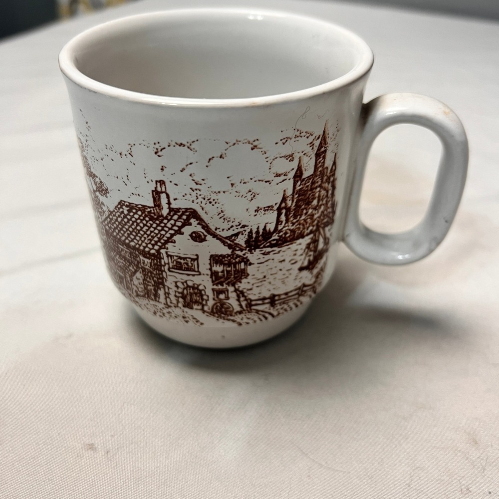 Vintage‎ Lozapenco Chile Ceramic Coffee Mug Brown Transferware Cottage Castle